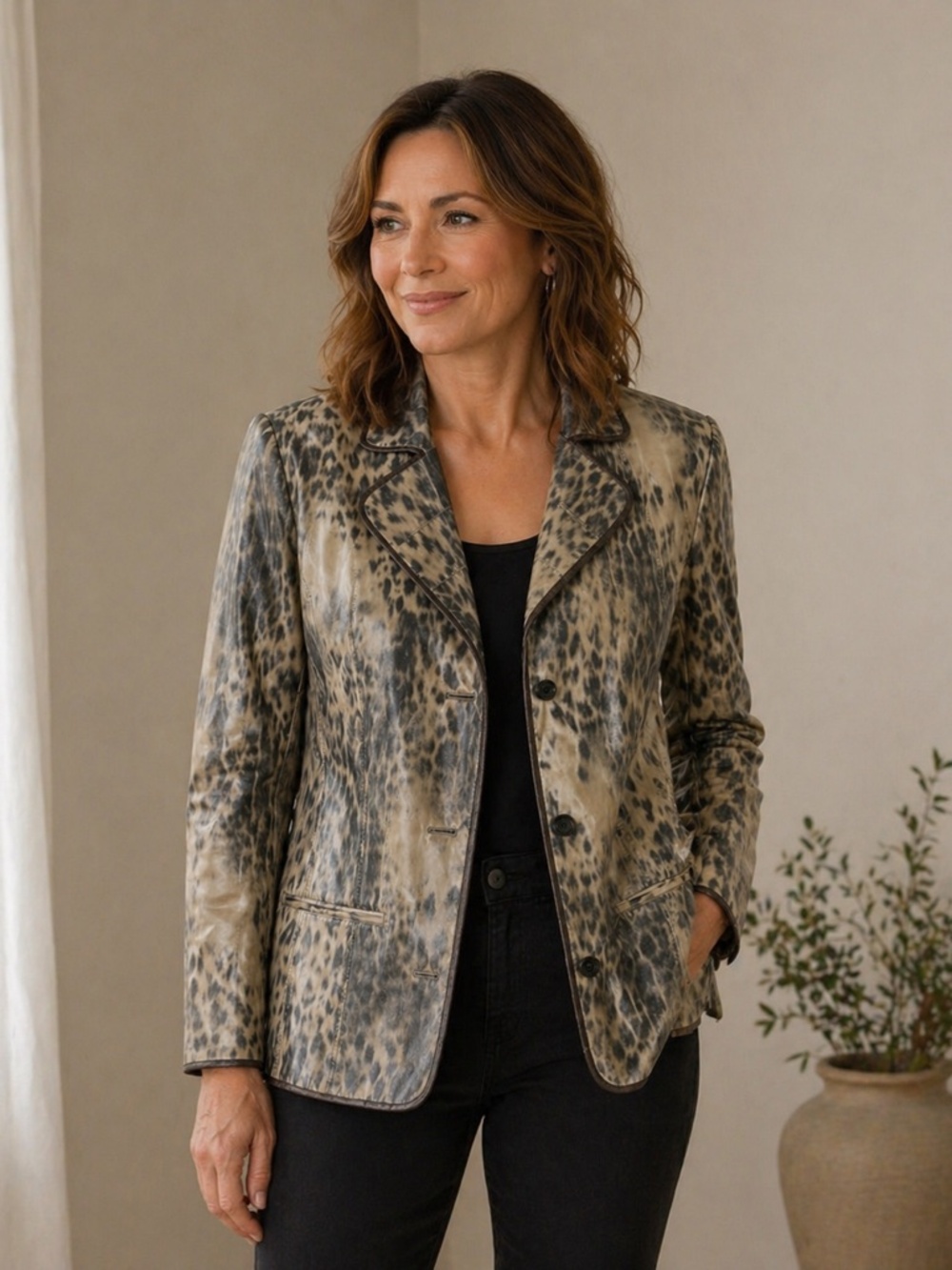 Chico’s Animal Print Blazer Jacket Womens Sz 2 (M 12/14)